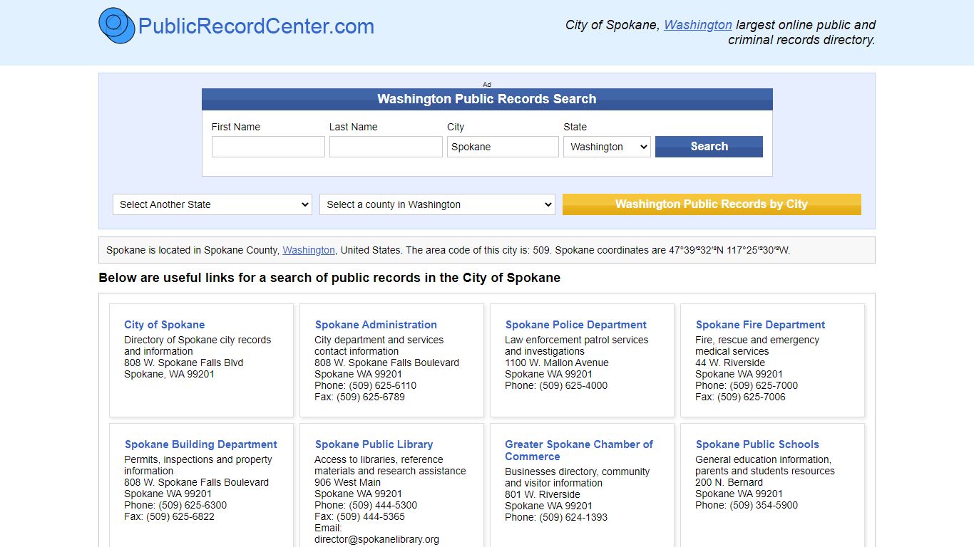 Spokane, Washington Public Records and Criminal Background Check